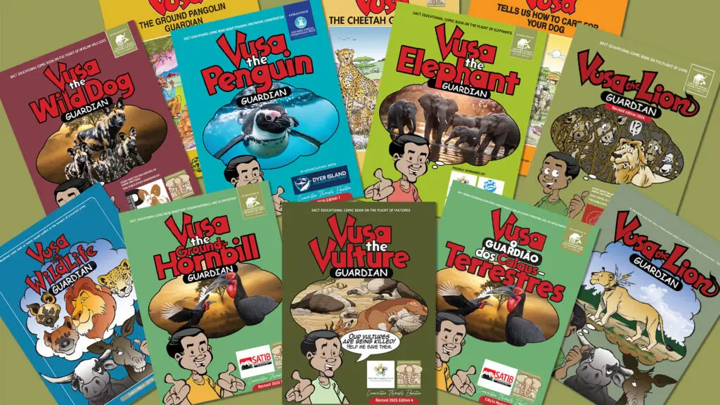 Composite image of 'Vusa the Guardian' wildlife conservation comic books